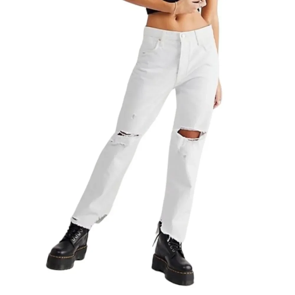 Free People We The Free Tapered Baggy Boyfriend Jeans Chalk White sz 26